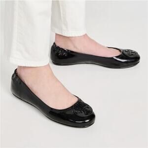Tory Burch Reva Patent Leather Ballet Flat Size 7 Black Career Classic Timeless